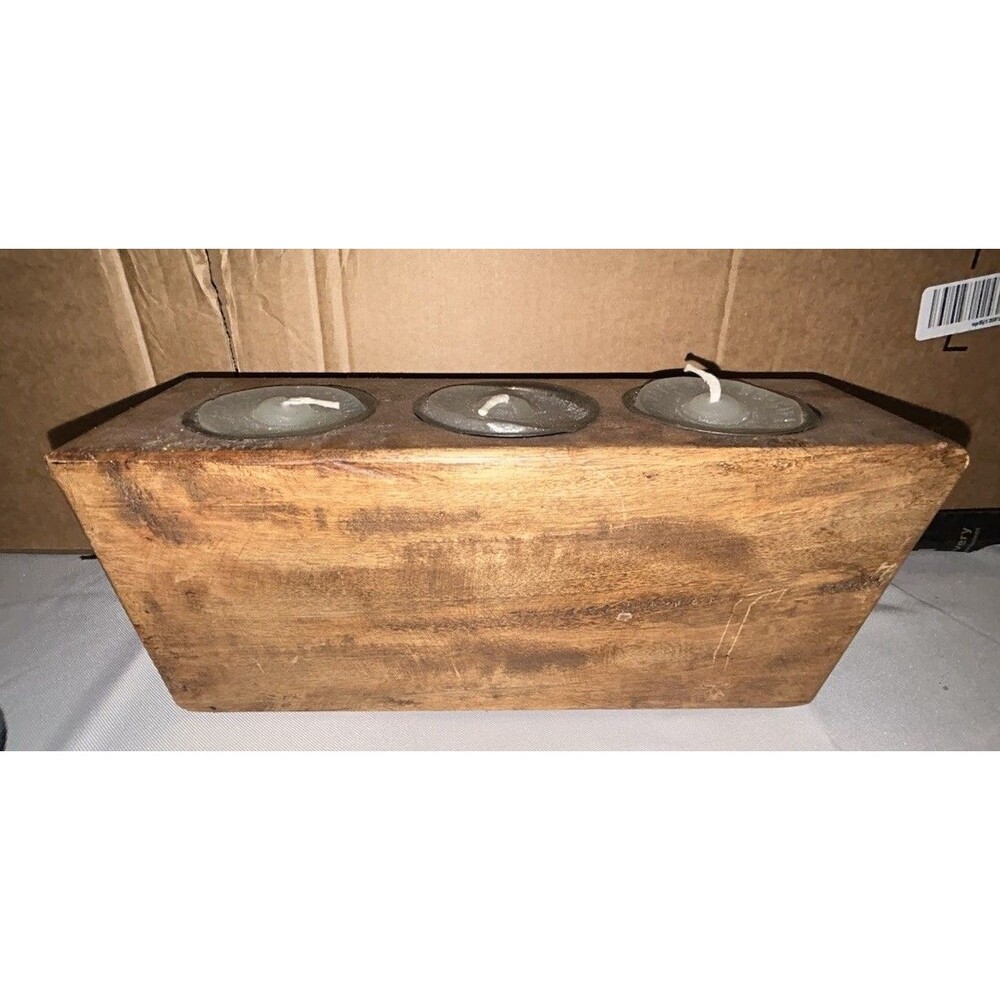 Three (3) Hole Wooden Sugar Mold Wood Candle Holder Primitive Look w/3 Candles